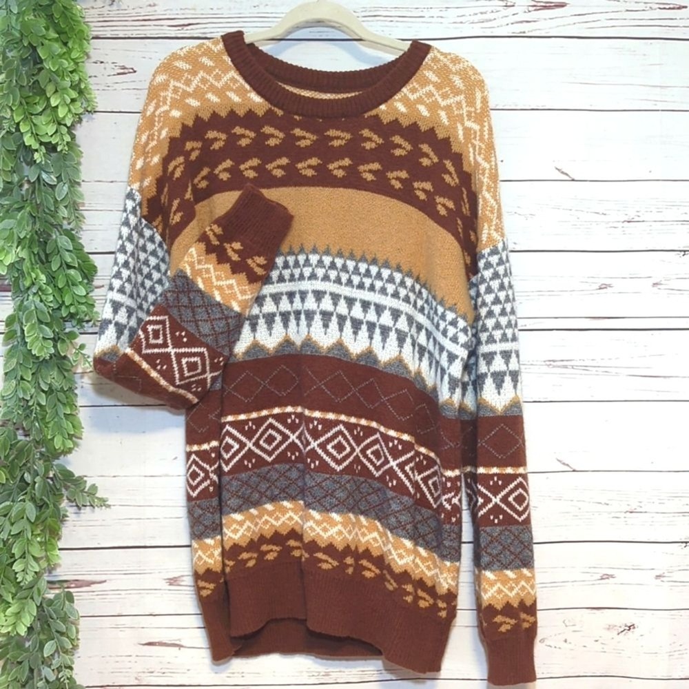 Vintage Style Sweater Men‎ Striped Oversized Knit Winter Casual Retro Boho XL